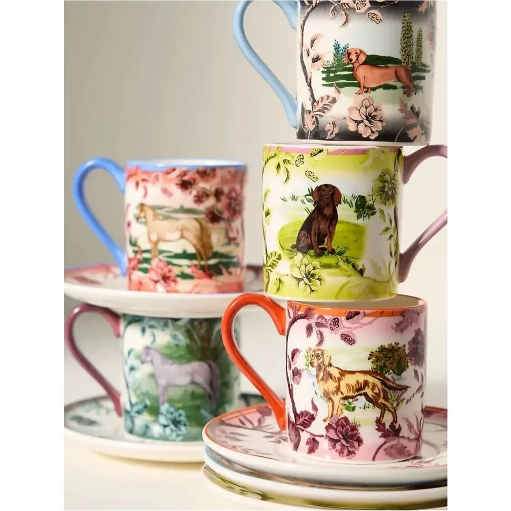 Anthropologie Portobello Stoneware Espresso Cup & Saucer in Brown Horse ~ New